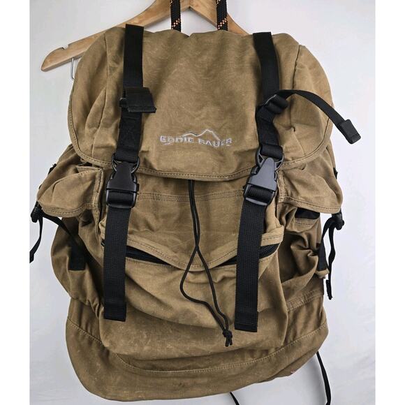 Eddie Bauer Waxed Canvas Backpack Rucksack In Dark Brown display picture 1